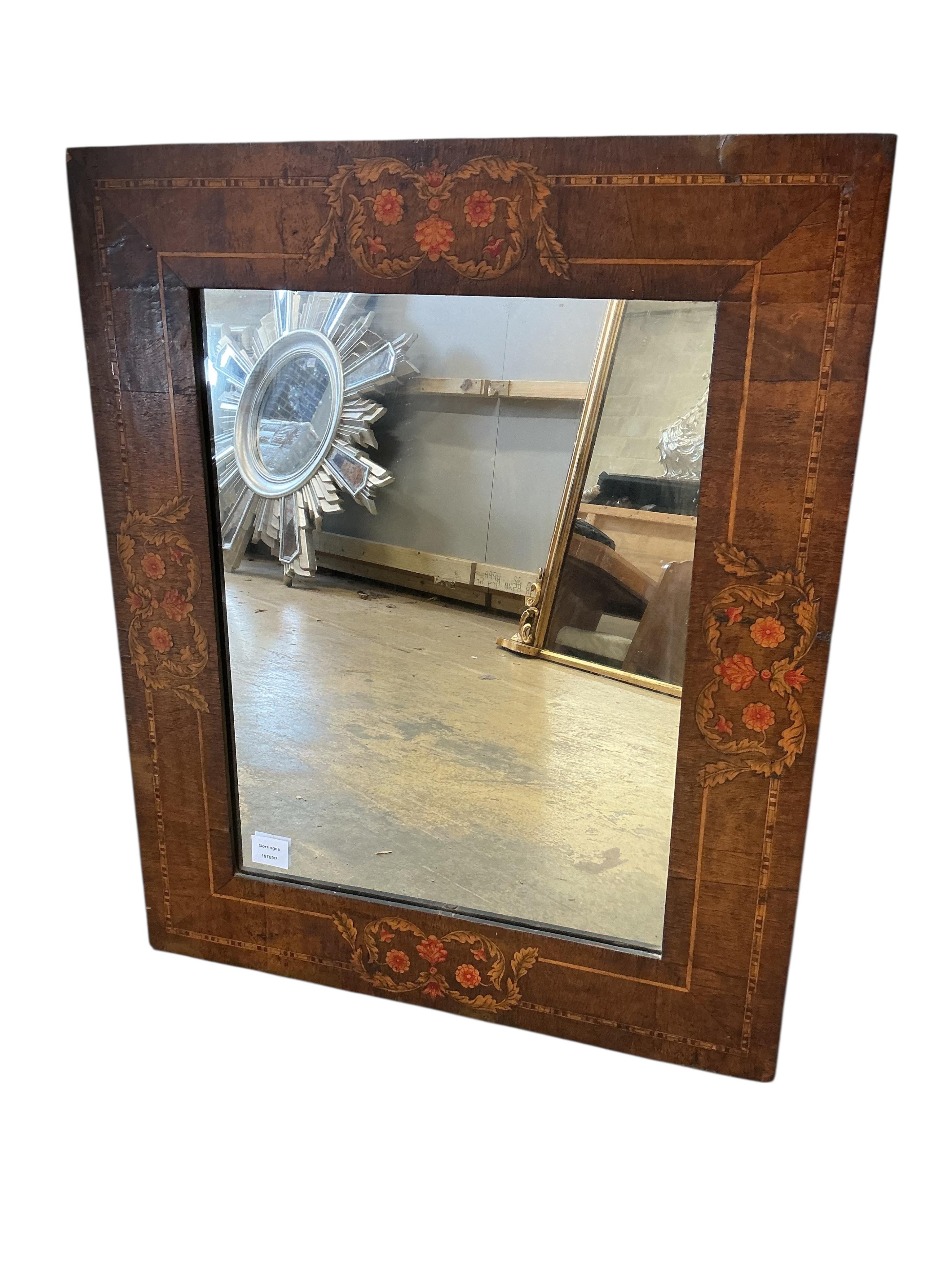 A 19th century rectangular Continental painted walnut wall mirror, width 66cm, height 79cm